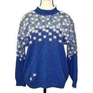 Vintage CEAU MAR Sz M Wool Angora Pullover Sweater USA‎ Made Snowflakes Winter